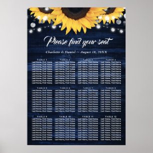 Poster Gráfico de Assentos de Casamento de Girassol Azul