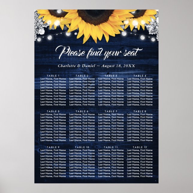 Poster Gráfico de Assentos de Casamento de Girassol de Ma (Frente)