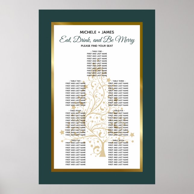 Poster Gráfico de Assentos de Casamento de Inverno Verde  (Frente)