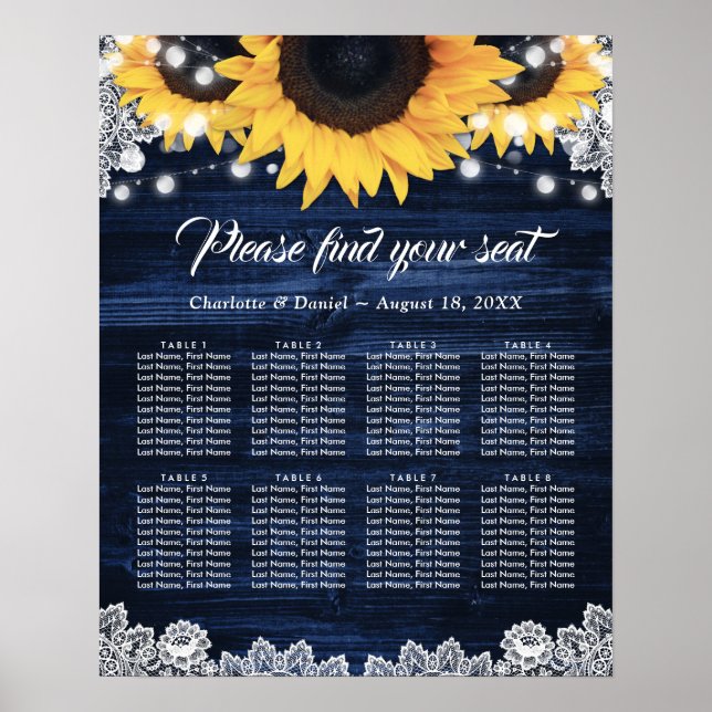 Poster Gráfico de Assentos de Casamento de Madeira Azul M (Frente)