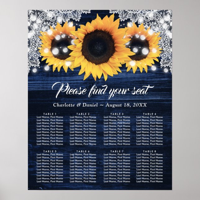 Poster Gráfico de Assentos de Casamento de Madeira Azul M (Frente)