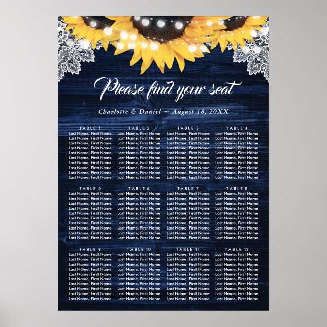Poster Gráfico de Assentos de Casamento de Madeira Azul M (Frente)
