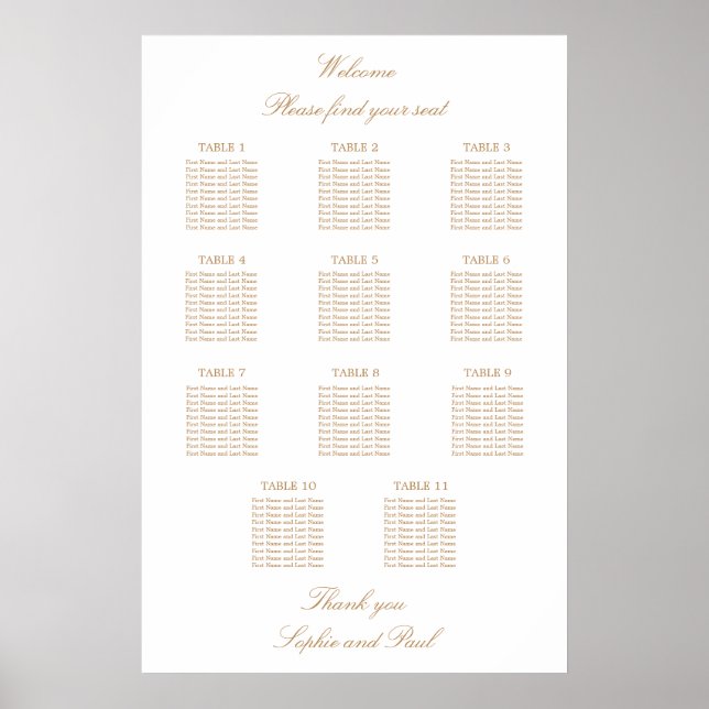 Poster Gráfico de Assentos de Casamento de Mesa 11 Bege D (Frente)