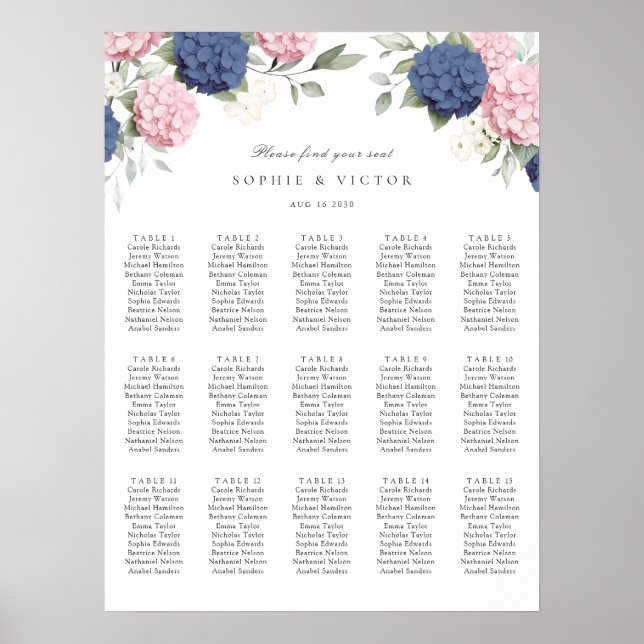Poster Gráfico de Assentos de Casamento de Mesa 15 com Ho (Frente)
