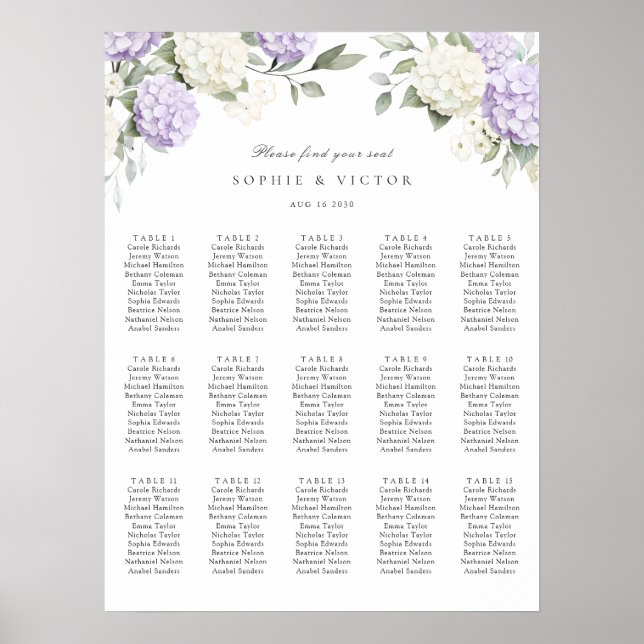 Poster Gráfico de Assentos de Casamento de Mesa 15 com Ho (Frente)