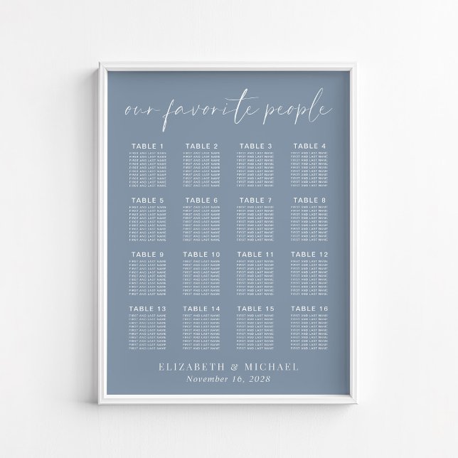 Poster Gráfico de Assentos de Casamento de Mesa 16 Azul P (Criador carregado)