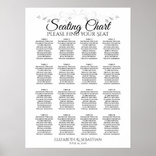 Poster Gráfico de Assentos de Casamento de Mesa 16 em Fil