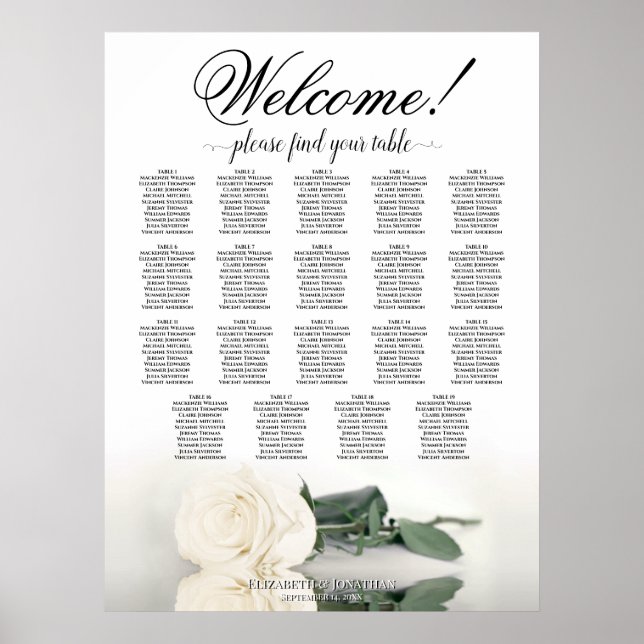 Poster Gráfico de Assentos de Casamento de Mesa 19 Rosa B (Frente)