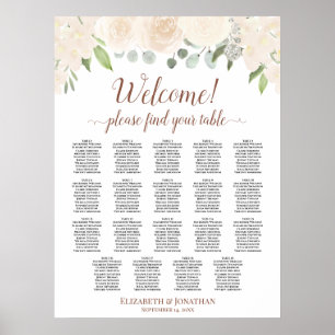Poster Gráfico de Assentos de Casamento de Mesa 19 Rosas