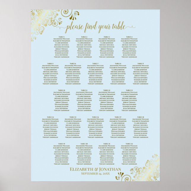 Poster Gráfico de Assentos de Casamento de Mesa 22 Azul P (Frente)