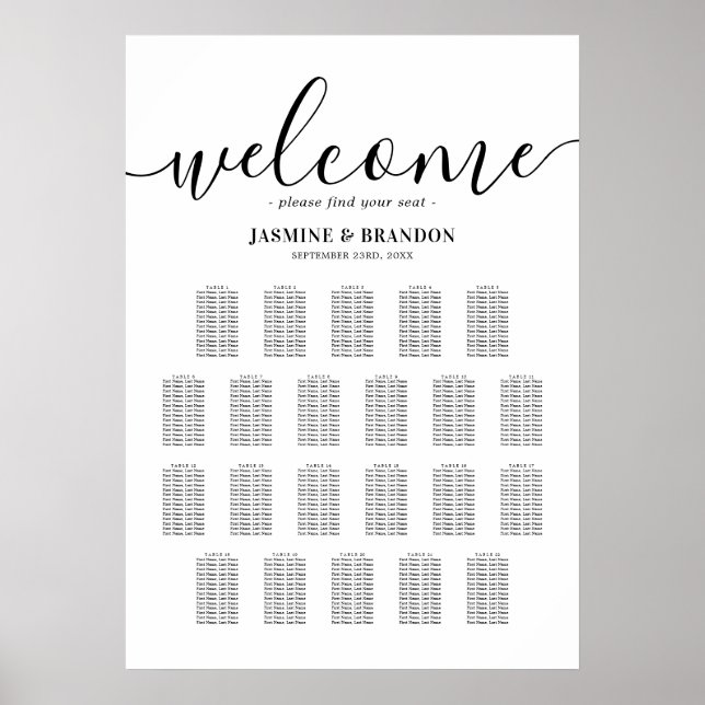 Poster Gráfico de Assentos de Casamento de Mesa 22 Elegan (Frente)