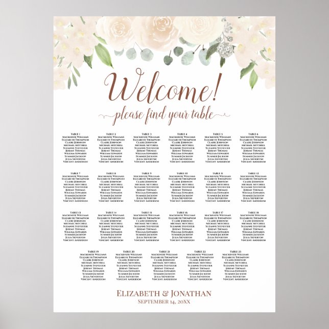 Poster Gráfico de Assentos de Casamento de Mesa 23 Rosa F (Frente)