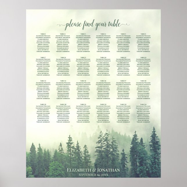 Poster Gráfico de Assentos de Casamento de Mesa 24 Pinos  (Frente)