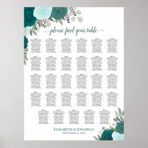 Poster Gráfico de Assentos de Casamento de Mesa 29 Floral