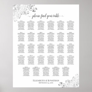 Poster Gráfico de Assentos de Casamento de Mesa 29 Silver