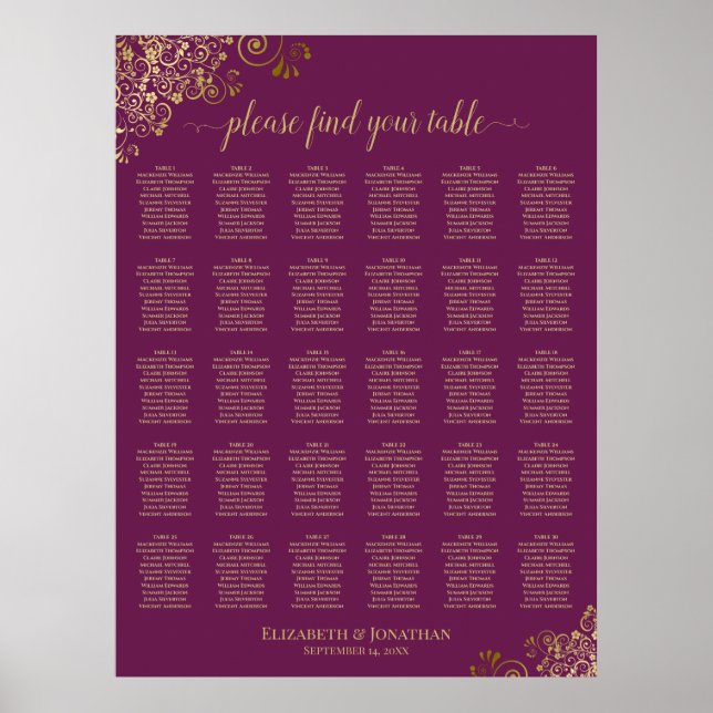 Poster Gráfico de Assentos de Casamento de Mesa 30 em Mag (Frente)