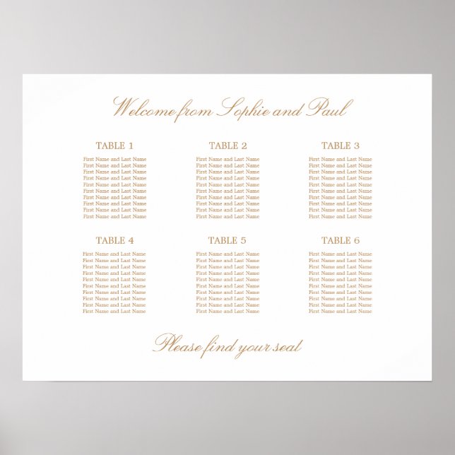 Poster Gráfico de Assentos de Casamento de Mesa 6 Bege Do (Frente)