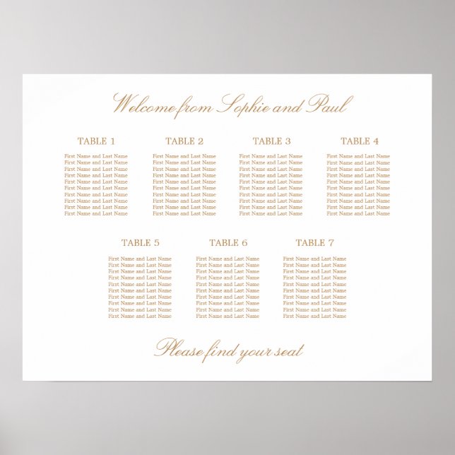 Poster Gráfico de Assentos de Casamento de Mesa 7 Bege Do (Frente)