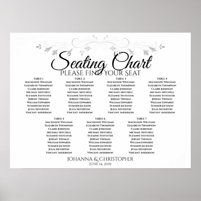 Poster Gráfico de Assentos de Casamento de Mesa 7 Chic Fi (Frente)