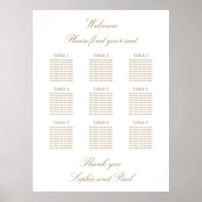 Poster Gráfico de Assentos de Casamento de Mesa 9 Bege Do (Frente)