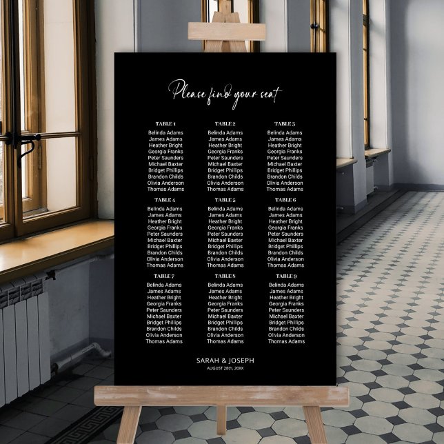 Poster Gráfico de Assentos de Casamento de Mesa 9 Preto S (Criador carregado)