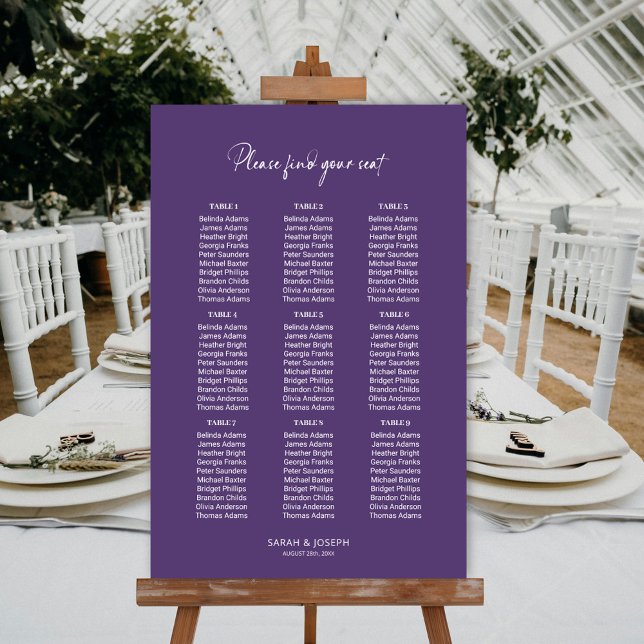 Poster Gráfico de Assentos de Casamento de Mesa 9 Roxo Mo (Criador carregado)