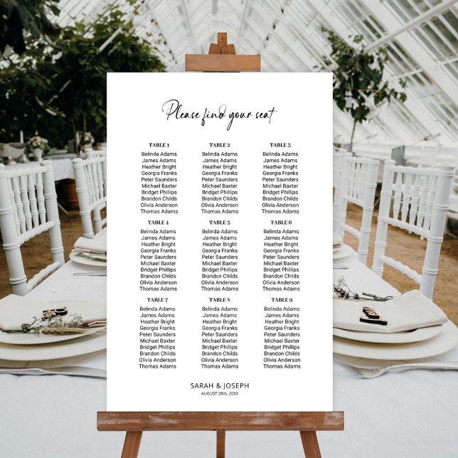 Poster Gráfico de Assentos de Casamento de Mesa 9 Simples (Criador carregado)