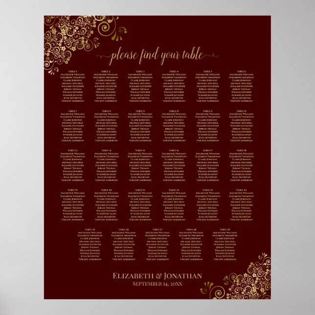 Poster Gráfico de Assentos de Casamento de Mesa Auburn, D (Frente)