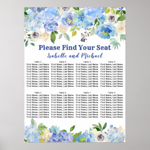 Póster Gráfico de Assentos de Casamento de Mesa Azul Flor