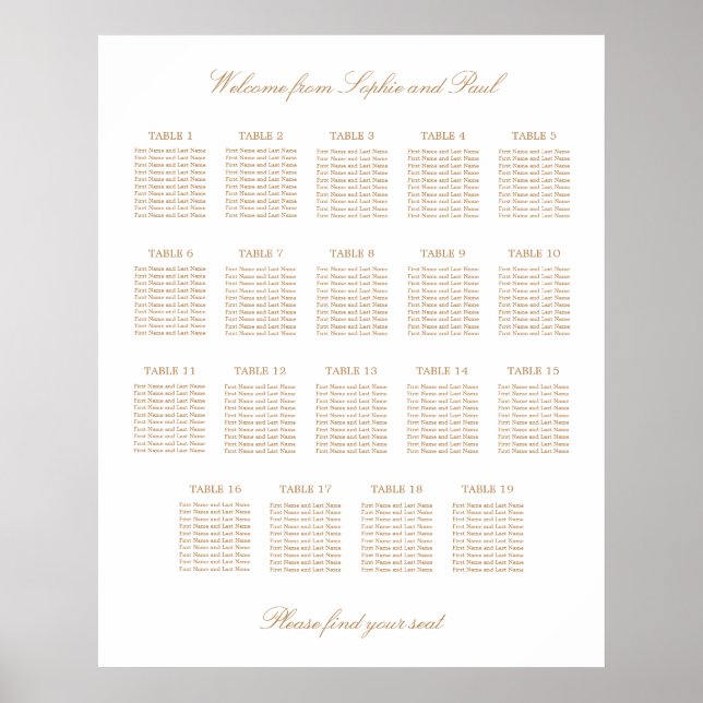 Poster Gráfico de Assentos de Casamento de Mesa Beige 19 (Frente)