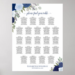 Poster Gráfico de Assentos de Casamento de Mesa Blue Boho