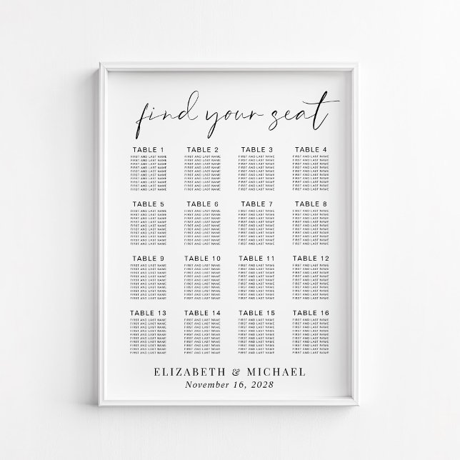 Poster Gráfico de Assentos de Casamento de Mesa Chic 16 (Criador carregado)