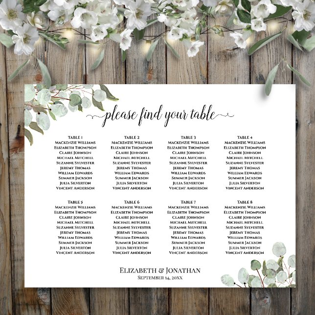 Poster Gráfico de Assentos de Casamento de Mesa de Eucali (In Situ with Flowers)