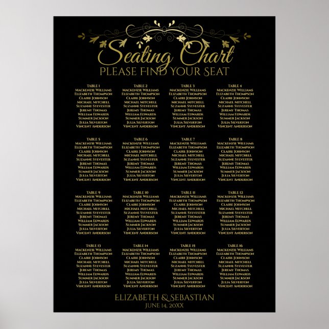 Poster Gráfico de Assentos de Casamento de Mesa do Dourad (Frente)