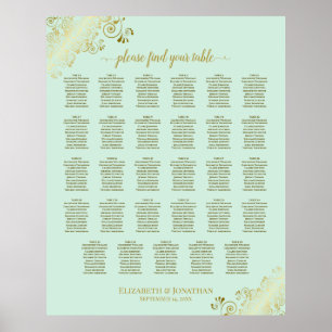 Poster Gráfico de Assentos de Casamento de Mesa Dourado