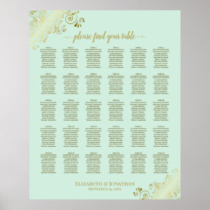 Poster Gráfico de Assentos de Casamento de Mesa Dourado