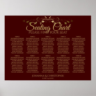 Poster Gráfico de Assentos de Casamento de Mesa Dourado