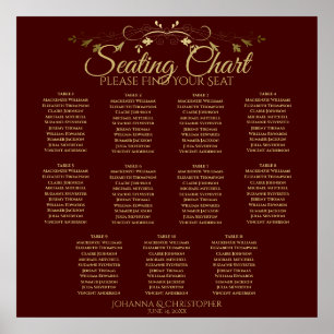 Poster Gráfico de Assentos de Casamento de Mesa Dourado e