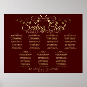 Poster Gráfico de Assentos de Casamento de Mesa Dourado e
