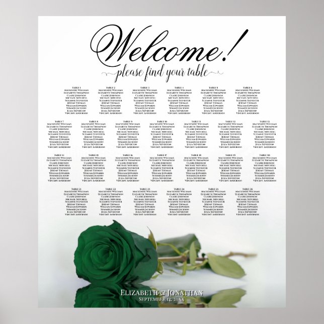 Poster Gráfico de Assentos de Casamento de Mesa Emerald G (Frente)