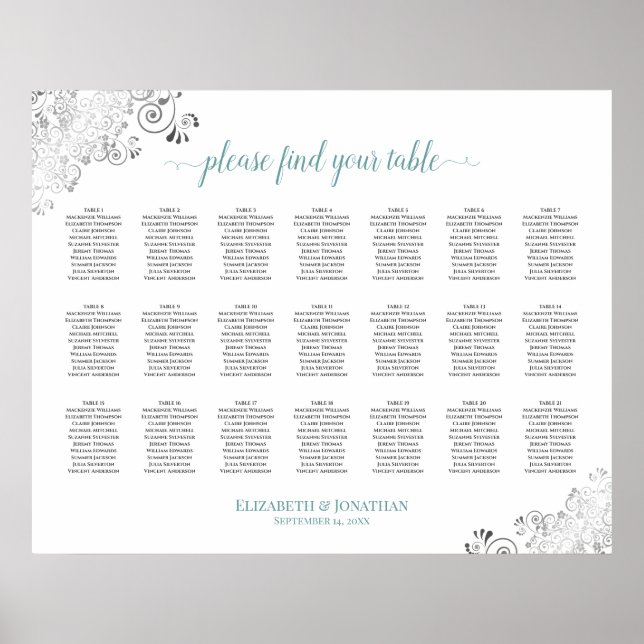 Poster Gráfico de Assentos de Casamento de Mesa Frilly 21 (Frente)