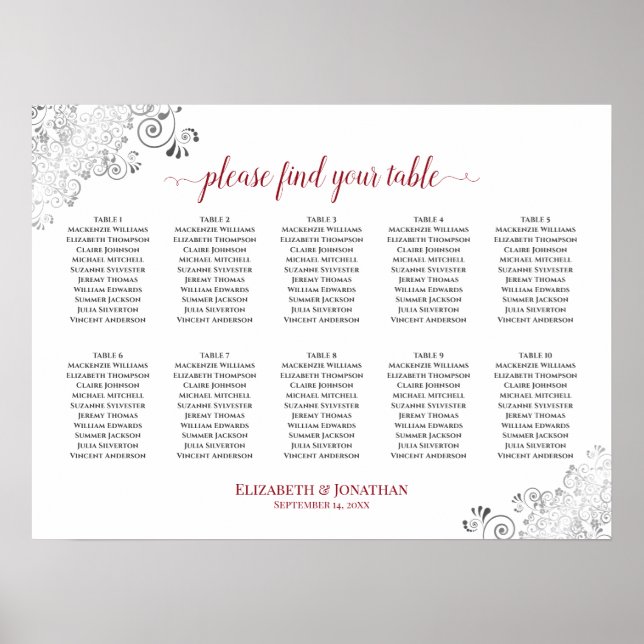 Poster Gráfico de Assentos de Casamento de Mesa Frily 10  (Frente)