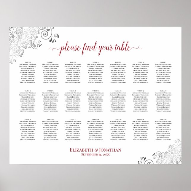 Poster Gráfico de Assentos de Casamento de Mesa Frily 21  (Frente)