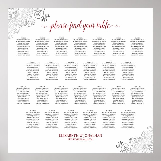 Poster Gráfico de Assentos de Casamento de Mesa Frily 26  (Frente)