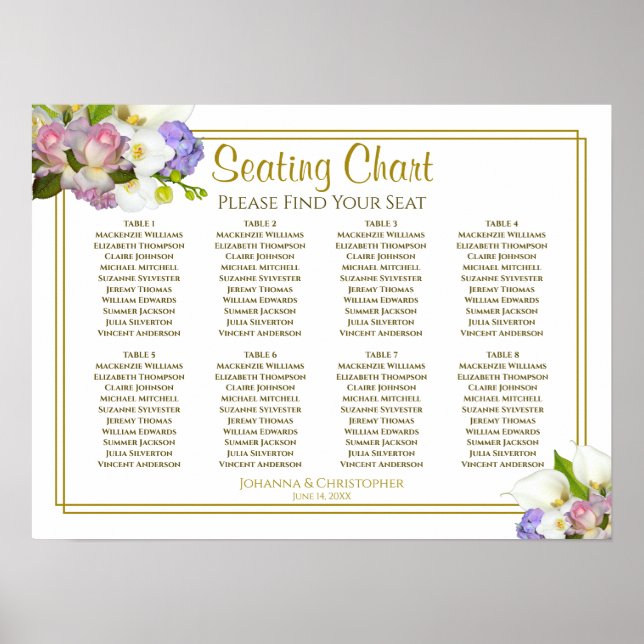 Poster Gráfico de Assentos de Casamento de Mesa Pastel Pr (Frente)