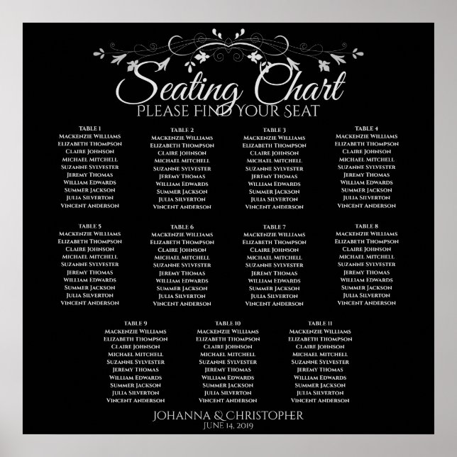 Poster Gráfico de Assentos de Casamento de Mesa preto 11  (Frente)