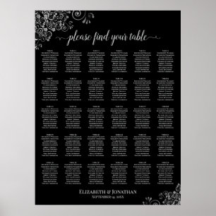 Poster Gráfico de Assentos de Casamento de Mesa Preto e P