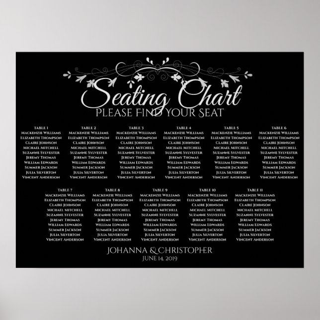 Poster Gráfico de Assentos de Casamento de Mesa Preto Sim (Frente)