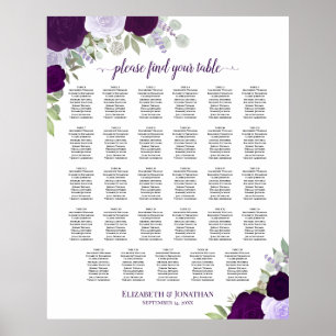 Poster Gráfico de Assentos de Casamento de Mesa Purple Bo