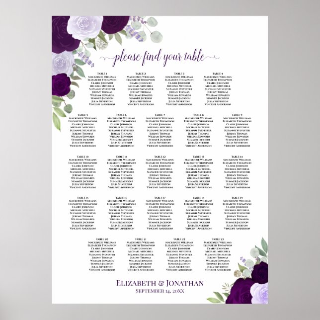 Poster Gráfico de Assentos de Casamento de Mesa Purple Bo (Frente)